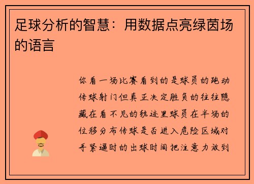 足球分析的智慧：用数据点亮绿茵场的语言