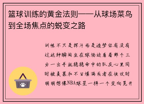 篮球训练的黄金法则——从球场菜鸟到全场焦点的蜕变之路