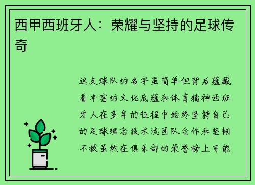 西甲西班牙人：荣耀与坚持的足球传奇